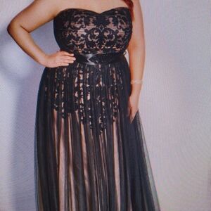 City Chic Black Strapless Lace Dress